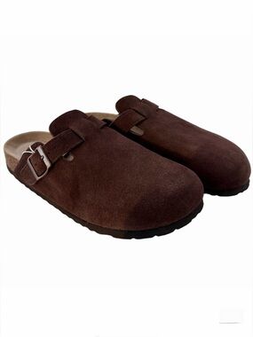 Qomfort Women’s Genuine Suede Clogs Mocha Size 43 US 10.5-11 NEW Molded Footbed